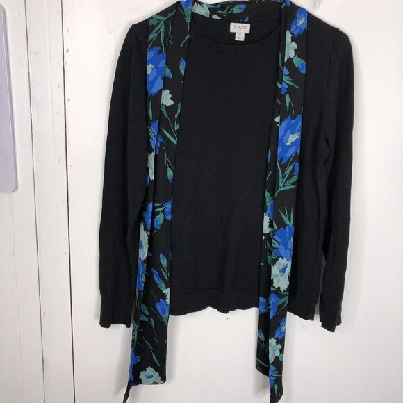 J Crew Sweater Scarf Tie Neck Old Money Country Club Preppy WOmens M Cotton - Picture 1 of 10